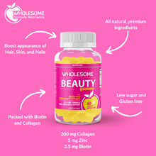 Load image into Gallery viewer, Biotin Gummies with Collagen, Vitamin C &amp; E |  Wholesome Beauty
